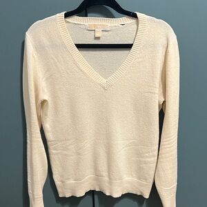 Michael Kors Ivory Cashmere V-Neck Sweater